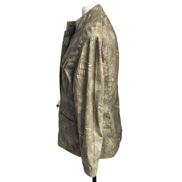 LL BEAN Utility Jacket Womens Sz Large Olive Green Field Jacket Palm Print - Picture 6 of 9